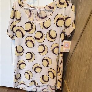 LuLaRoe Cream and Yellow softball Patterned Tee - NWT